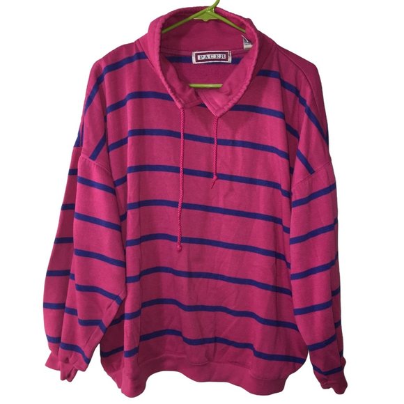 PACER Tops - VINTAGE SINGLE STITCH PACER PINK WITH PURPLE STRIPED MOCK NECK PULLOVER 13711 WO